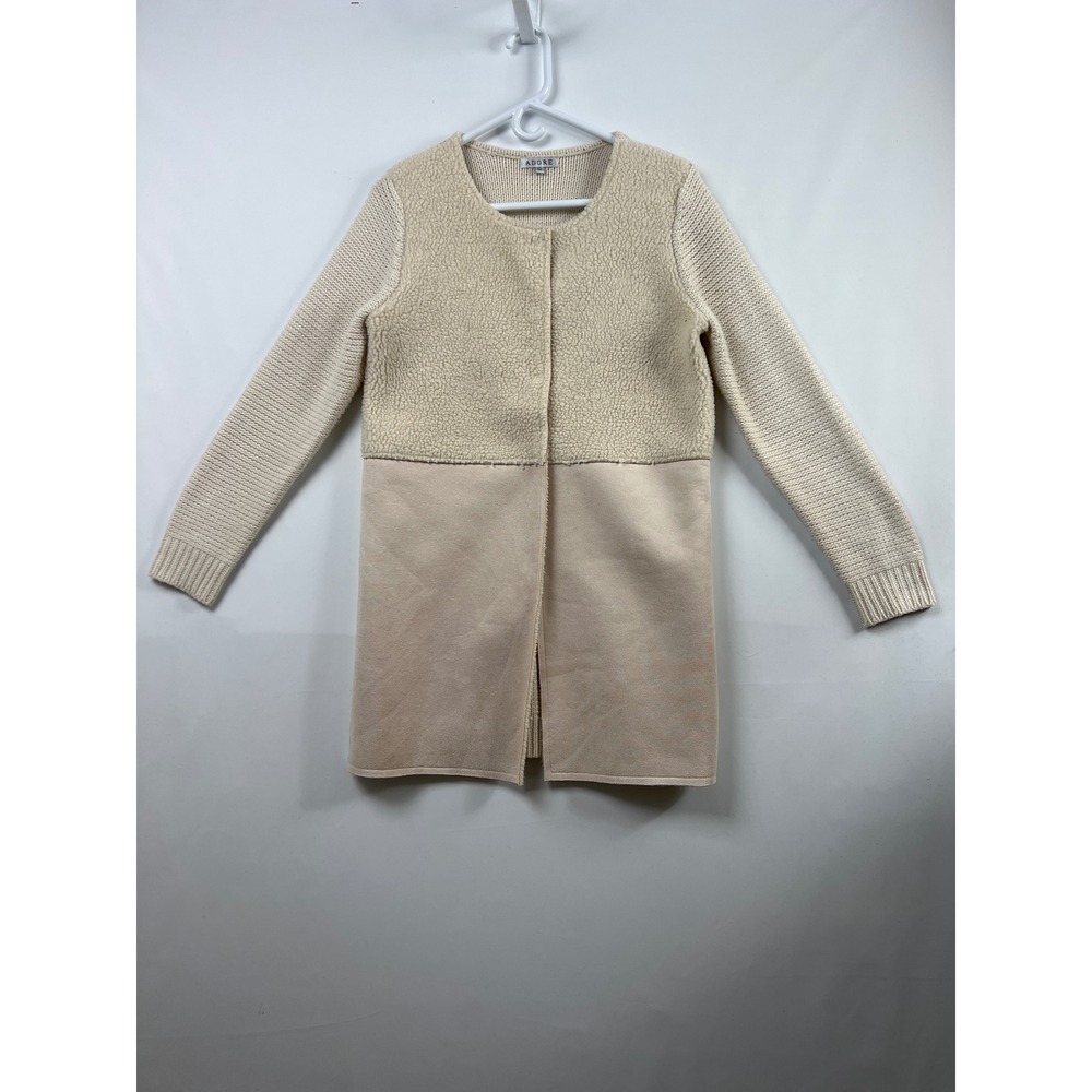 Adore Cardigan Women M Cream Mixed Media Faux Shearling Suede Longline Jacket